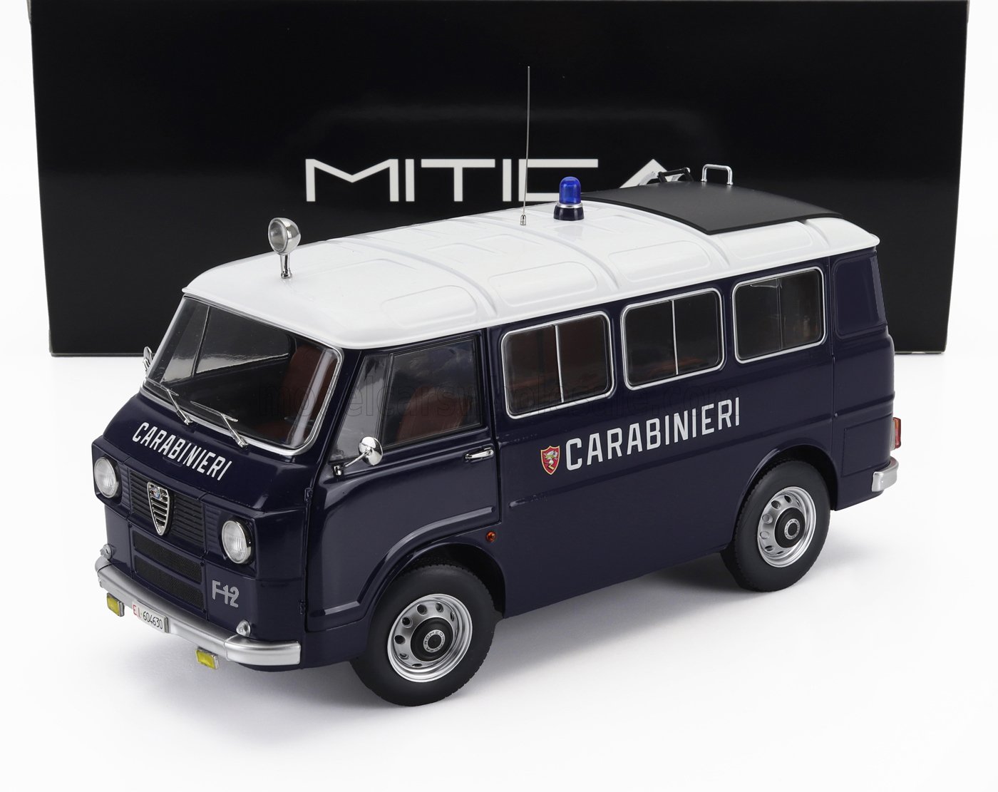 ALFA ROMEO F-12 MINIBUS 1-SERIES CARABINIERI POLICE 1969 BLUE WHITE 1:18 Mitica