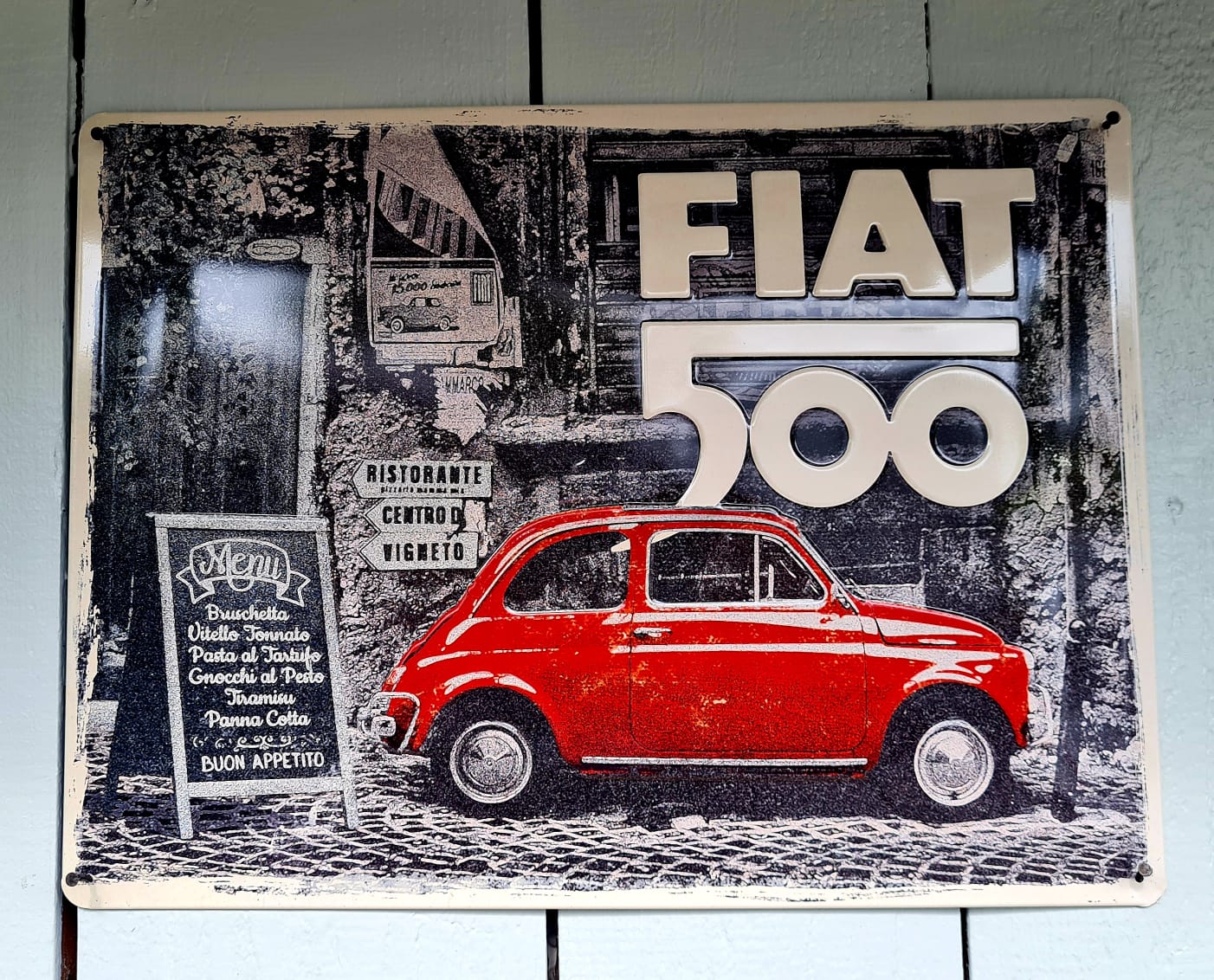Fiat 500 red 40x30 cm Blechschild
