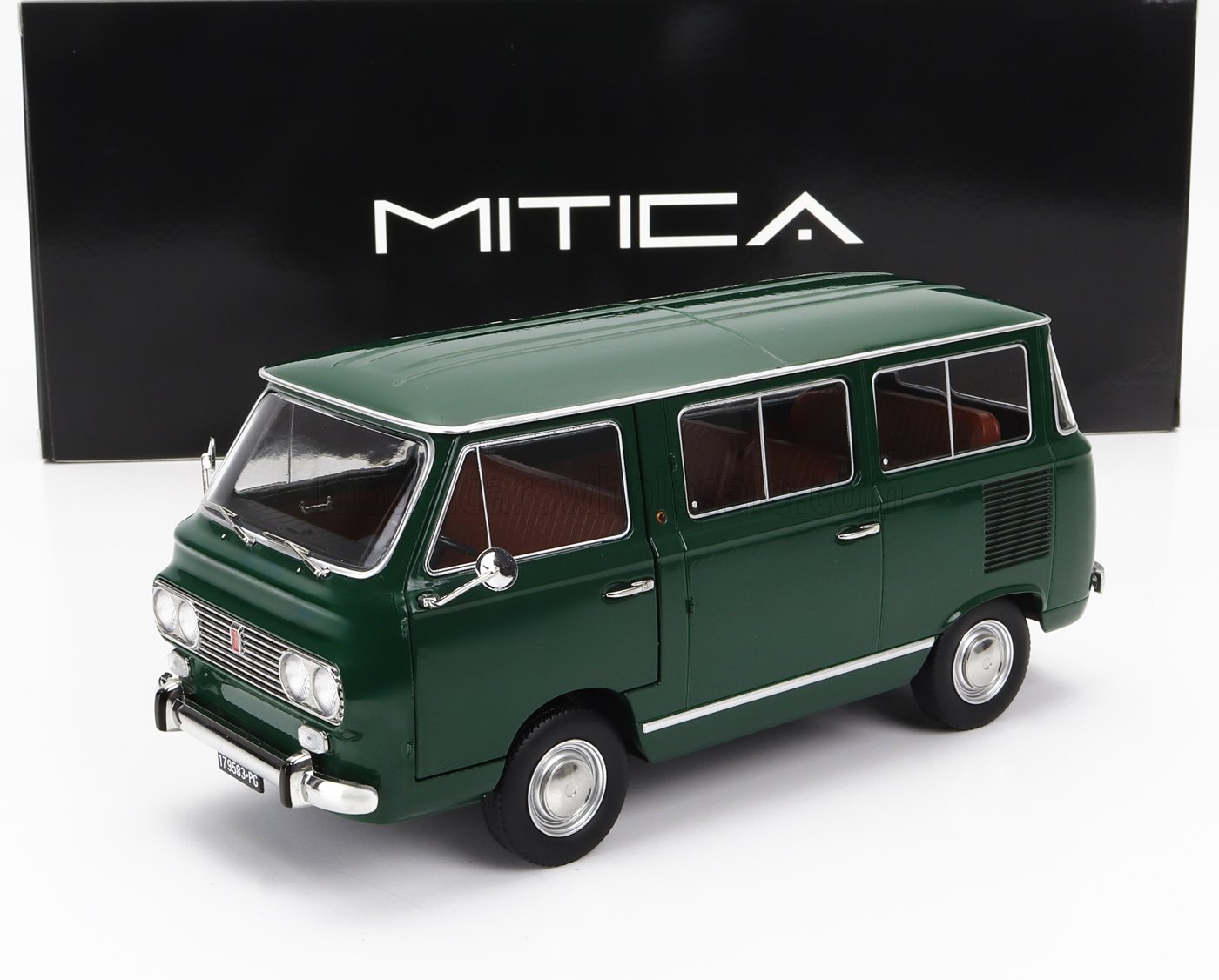 FIAT 850 FAMILIARE SERIE 2 1970  INTERNO BROWN VERDE OLIVA 323 GREEN 1:18 Mitica